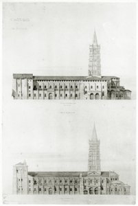 Basilica of St. Sernin, Toulouse (blyant og wc på papir)